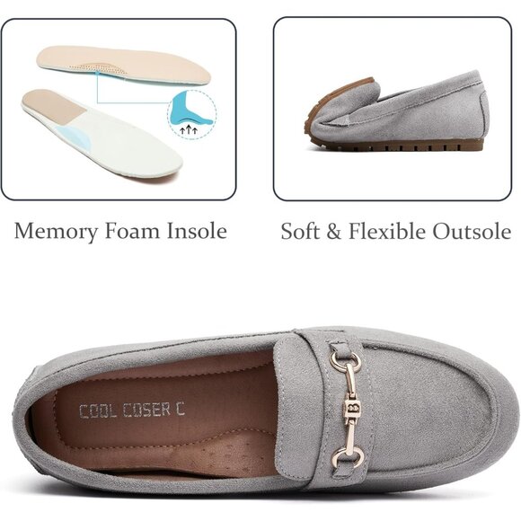 Women's Grey Suede Arch Support Casual Slip on Comfort Dressy Penny Loafers - Picture 2 of 7